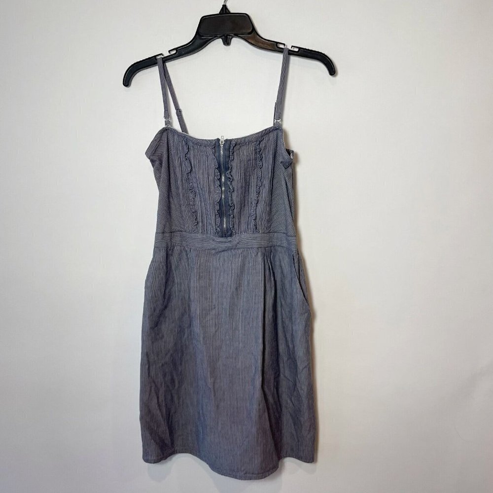 DKNY Jeans Womens Sleeveless Pinstriped Tank Mini Dress Gray XS Smocked Ruffle